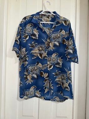 Men's XL Hollis River Blue Floral Short-Sleeve Hawaiian Shirt summer beach